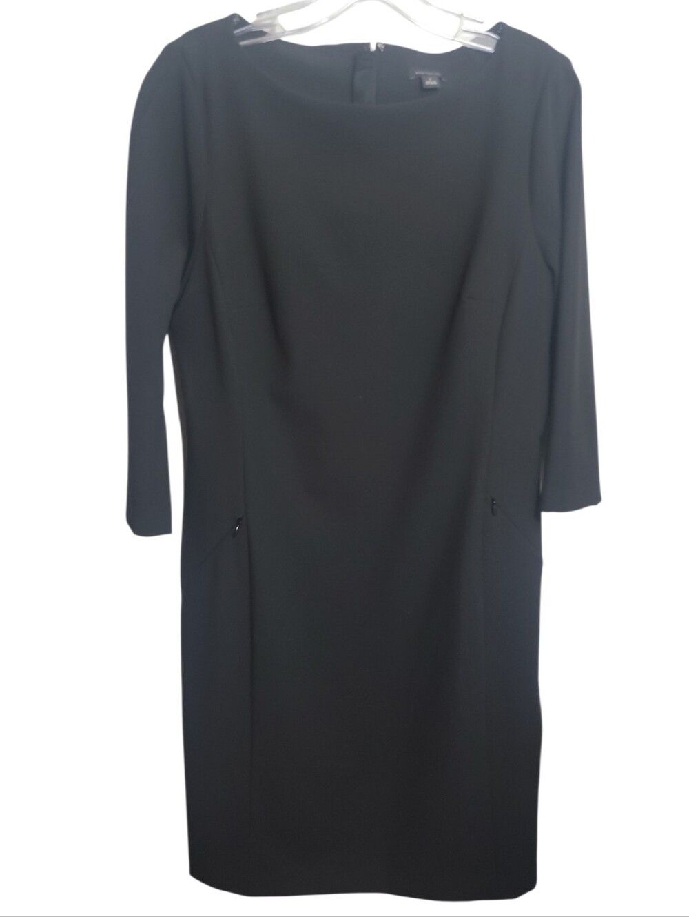 Ann Taylor black sheath dress 3/4 sleeve women's size 8 front pockets stretch